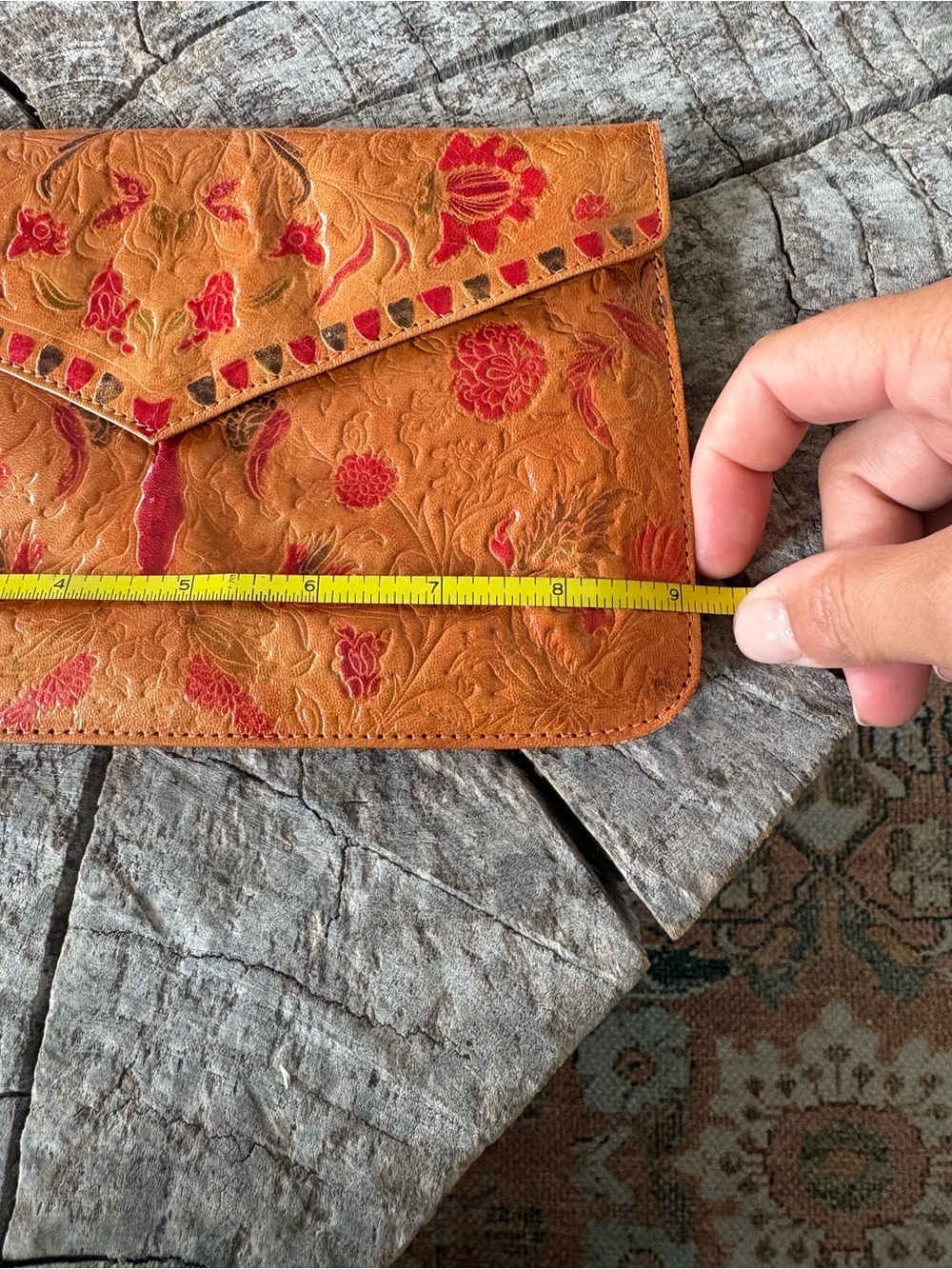 Vintage Tooled Floral Leather Envelope Clutch | Boho Western | Genuine Leather - Picture 7 of 8